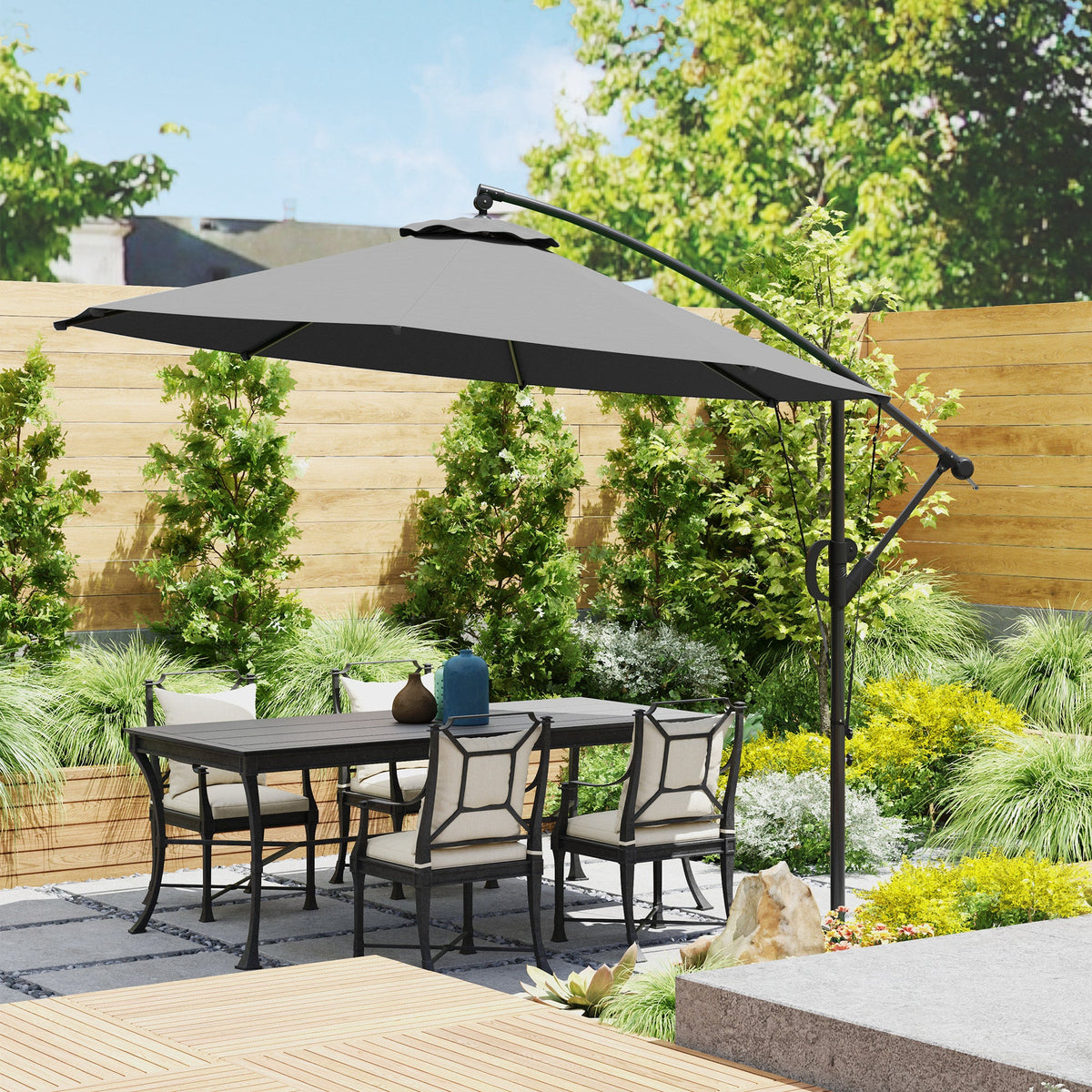 118.1" Offset Patio Umbrella with Cover, Tilt and Wind Strap, Grey — product view 4