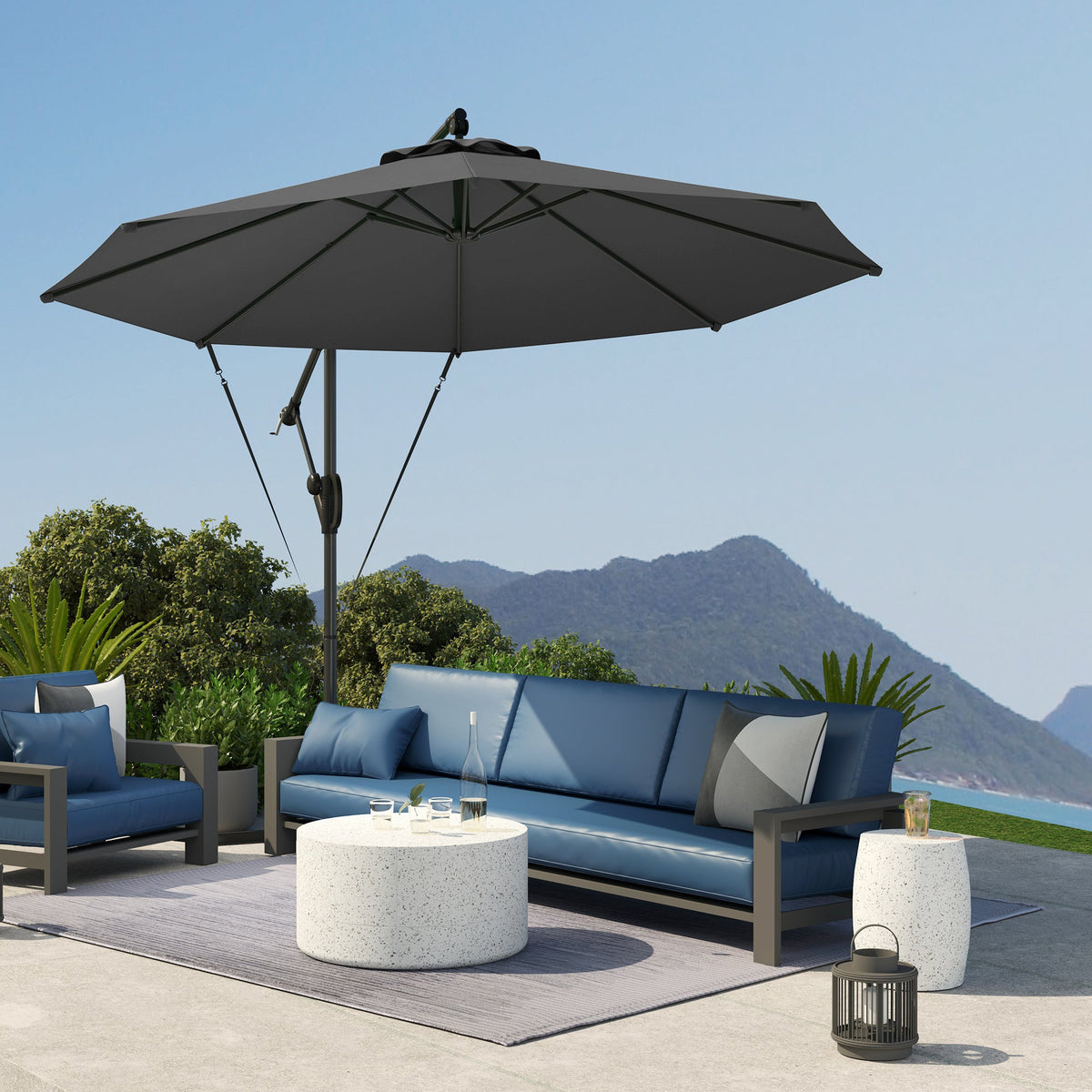 118.1" Offset Patio Umbrella with Cover, Tilt and Wind Strap, Grey — product view 3