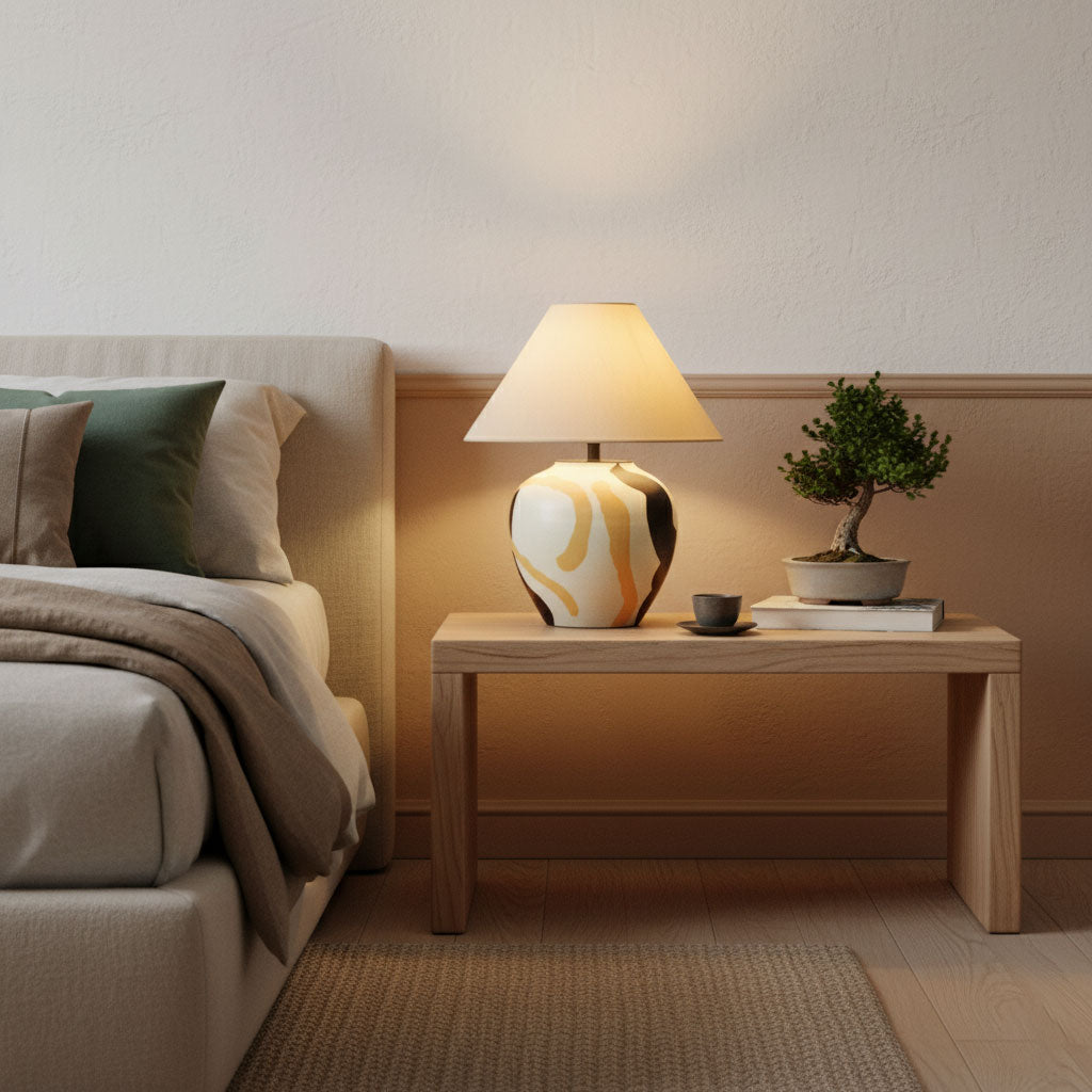 Abstract Ceramic Table Lamp Artistic Terracotta Bedside Living Room — 16 Inch US Plug — product view 6