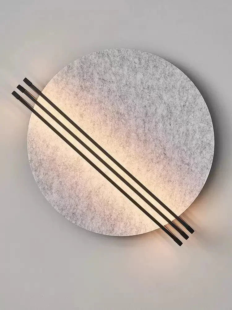 Abstract Sunrise Felt Wall Sconce Artistic LED Light & Art Bedroom Living Room — Grey Orange Blue — product view 2