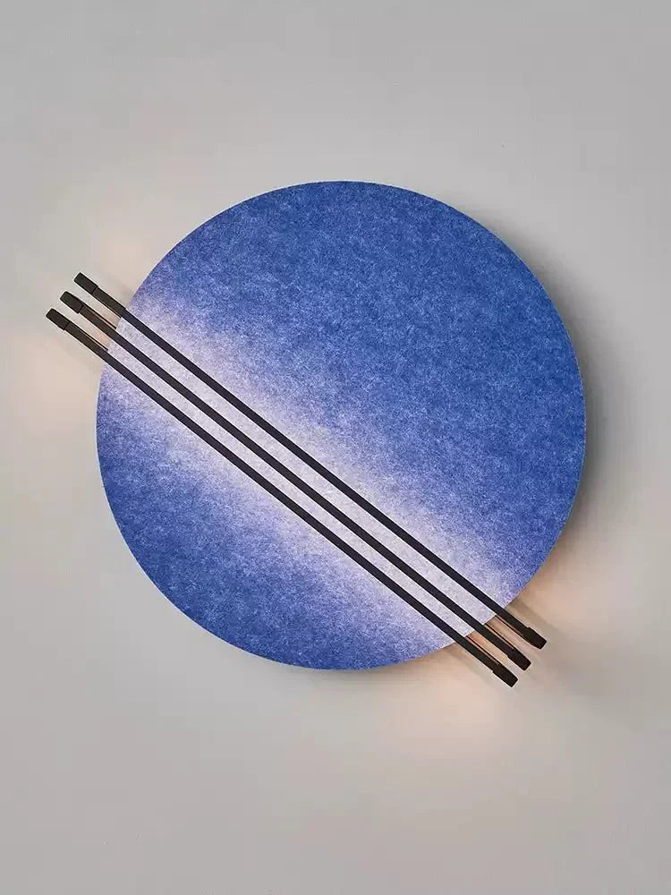 Abstract Sunrise Felt Wall Sconce Artistic LED Light & Art Bedroom Living Room — Grey Orange Blue — product view 5