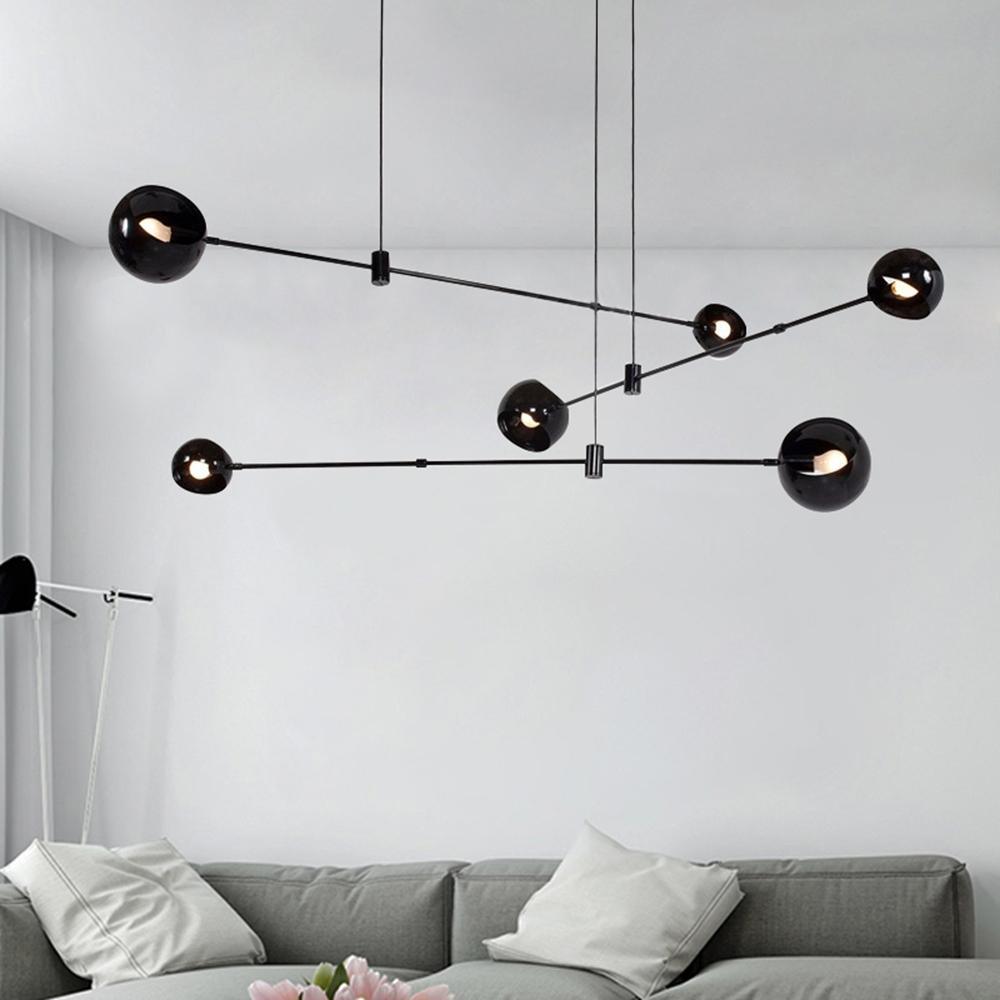 Acaba Asymmetric Glass Chandelier Modern Dining Room Living Room — Black 2 to 6 Heads — product view 6