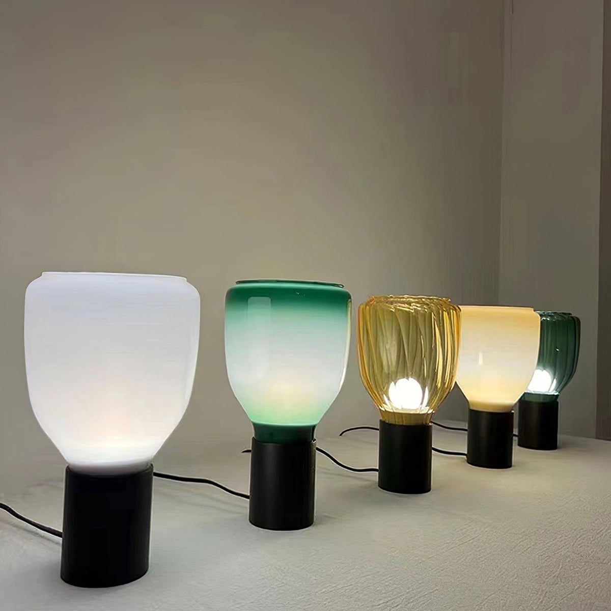 Acquerelli Blown Glass Table Lamp Colorful Artistic Bedroom Study — Green Amber 5 Inch — product view 5