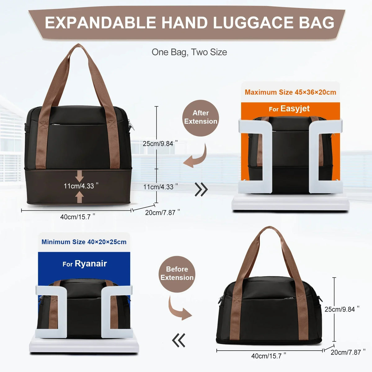 LoungeYard | Travel bag "Skyvora" | Maximum size for hand luggage | Light & versatile | 40x20x25 cm & 45x36x20 cm — product view 4