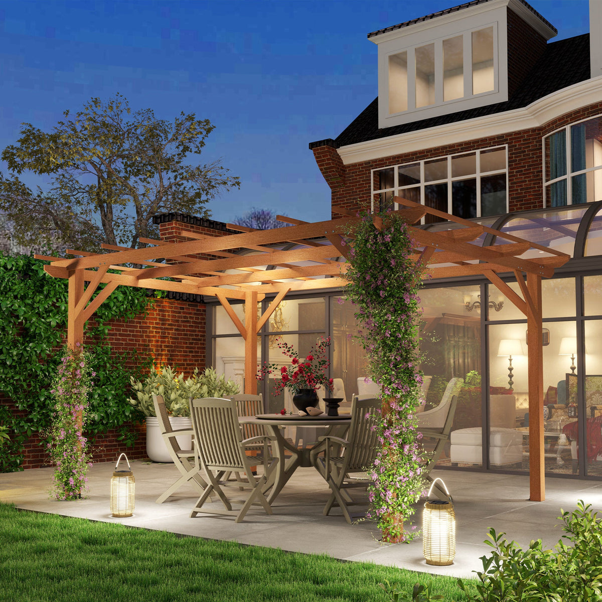 PerArbor 10' x 13' Wood Pergola for Climbing Plant Support and Patio Parties, Dark Brown — product view 4