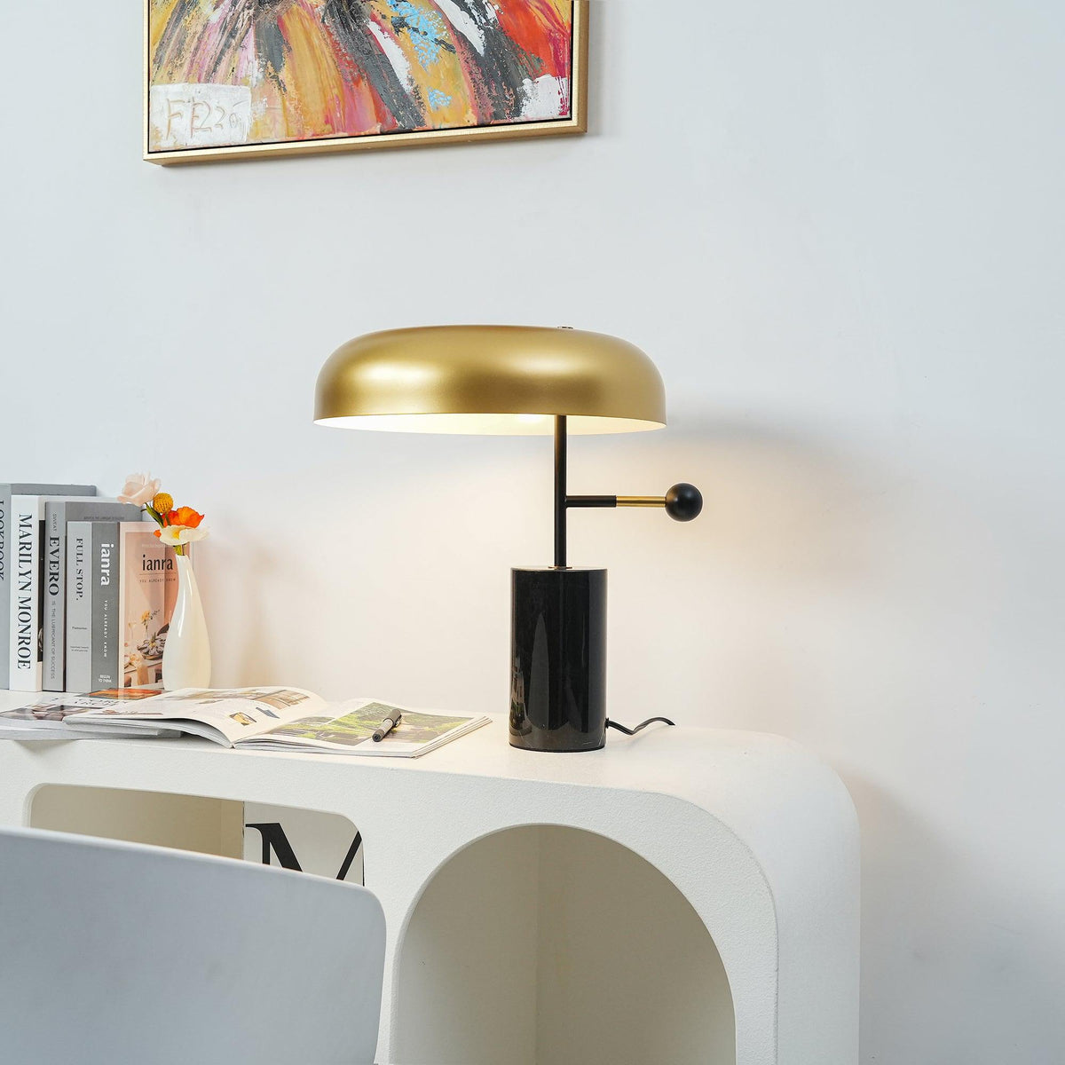 Adam Marble Base LED Table Lamp Modern Luxury Bedside Living Room — Black Gold 13 Inch — product view 6