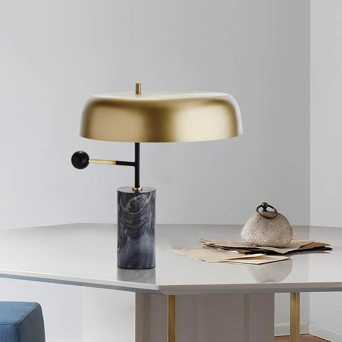 Adam Marble Base LED Table Lamp Modern Luxury Bedside Living Room — Black Gold 13 Inch — product view 3