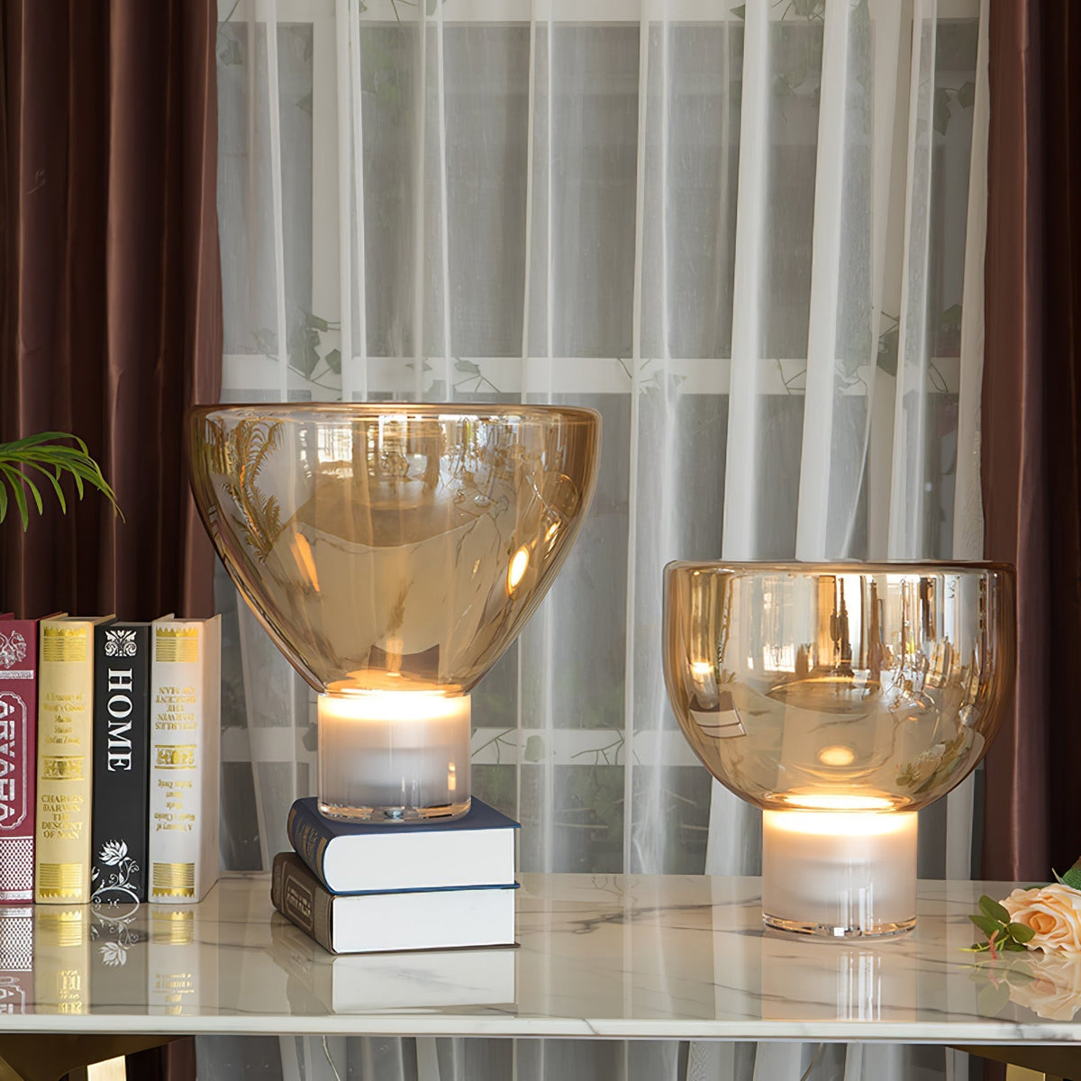 Classic American Cone Glass Table Lamp Dimmable Luxury Bedside Living Room — Cognac Smoke Grey — product view 4