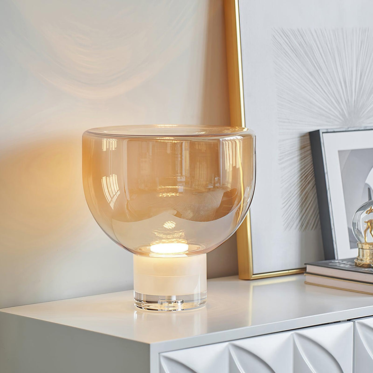 Classic American Cone Glass Table Lamp Dimmable Luxury Bedside Living Room — Cognac Smoke Grey — product view 7