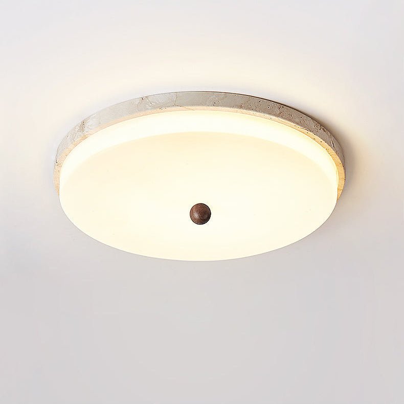 Travertine Orb Stone Flush Mount Ceiling Lamp Natural Yellow Travertine Bedroom Dining — 11 to 19 Inch — product view 3