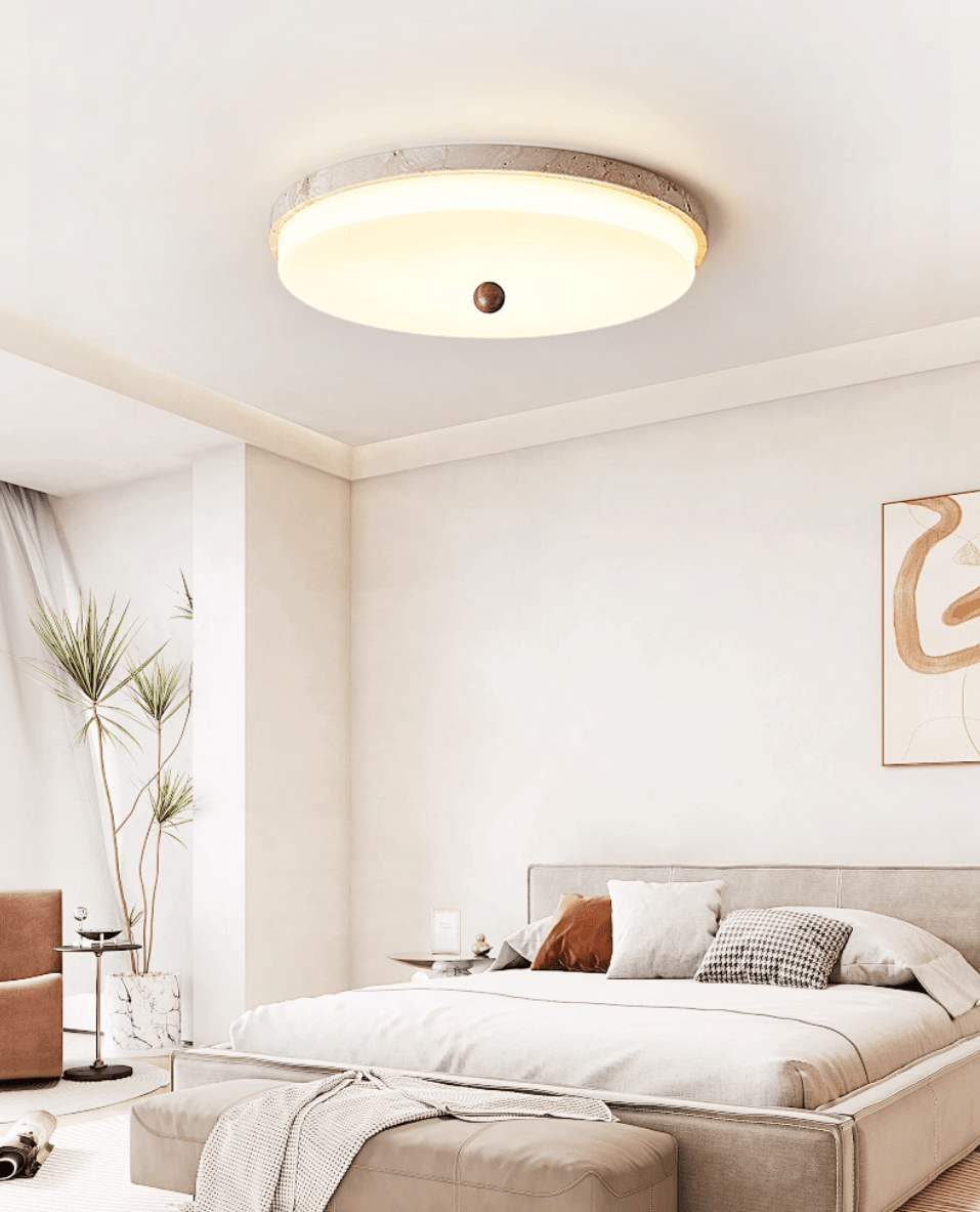 Travertine Orb Stone Flush Mount Ceiling Lamp Natural Yellow Travertine Bedroom Dining — 11 to 19 Inch — product view 4
