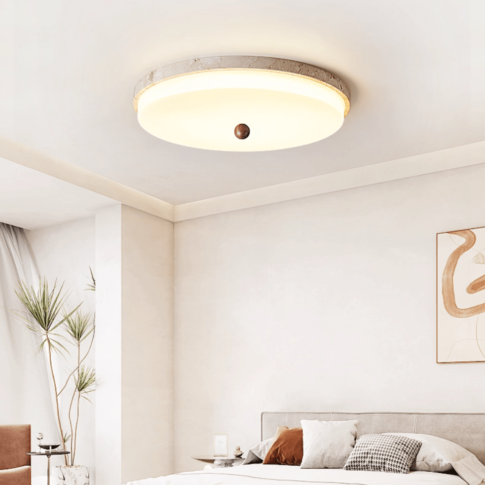 Travertine Orb Stone Flush Mount Ceiling Lamp Natural Yellow Travertine Bedroom Dining — 11 to 19 Inch — product view 2