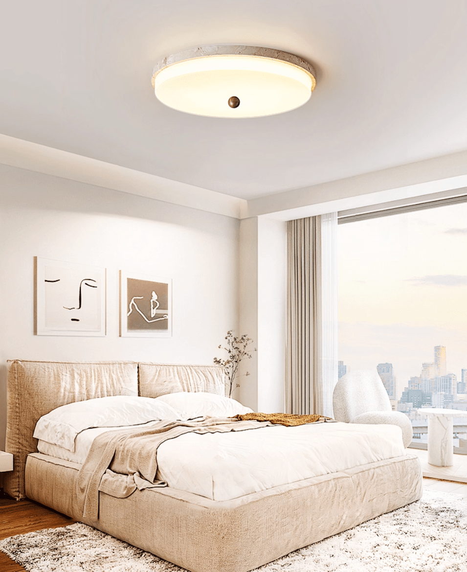 Travertine Orb Stone Flush Mount Ceiling Lamp Natural Yellow Travertine Bedroom Dining — 11 to 19 Inch — product view 6