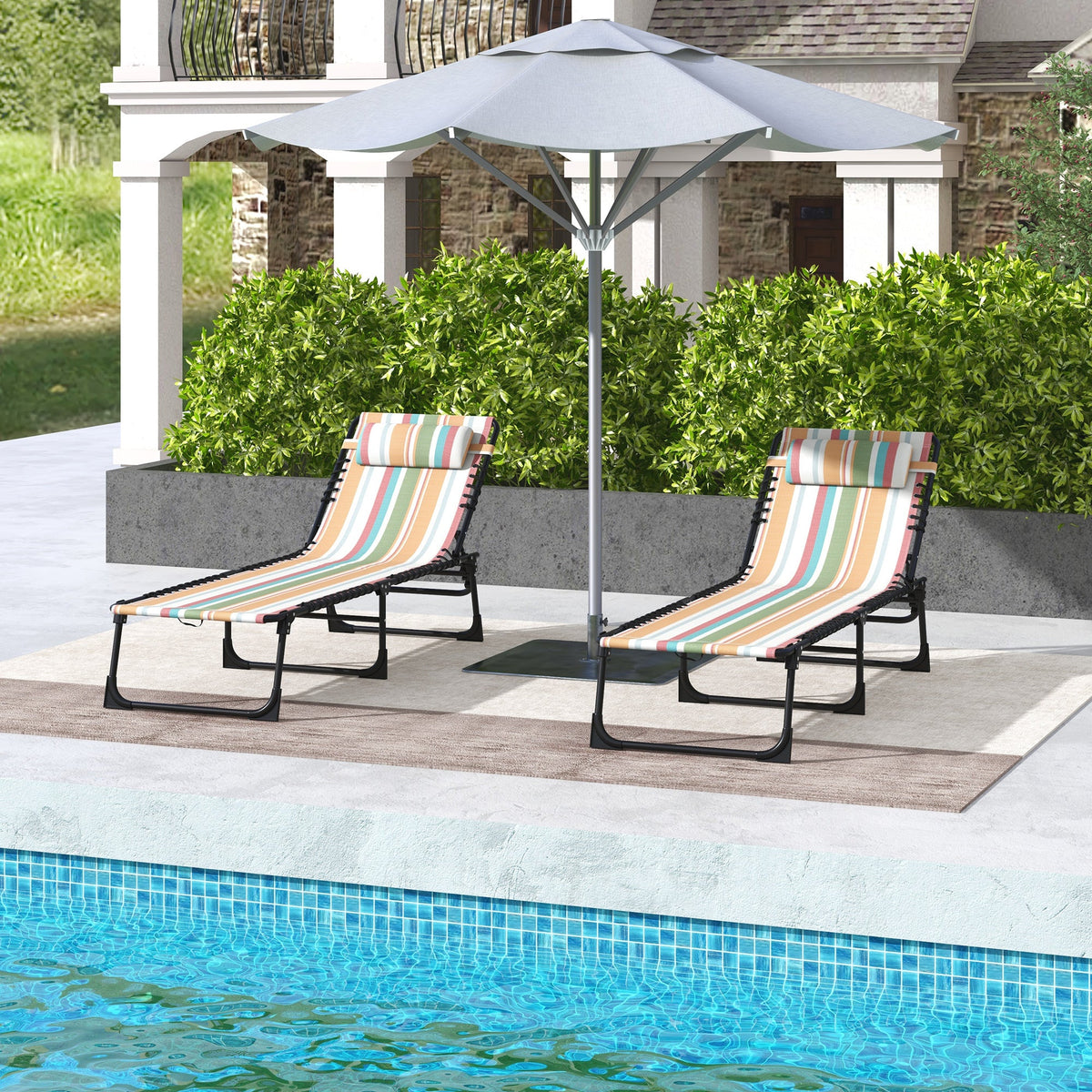2-Piece Folding Chaise Lounge Set with 4-Position Reclining Back & Breathable Mesh Seat for Poolside and Beach — product view 3