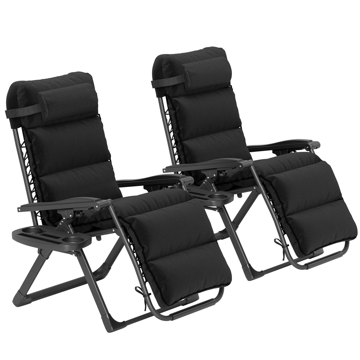 Set of 2 Zero Gravity Chairs with Cup and Phone Holder Tray, Black — product view 2