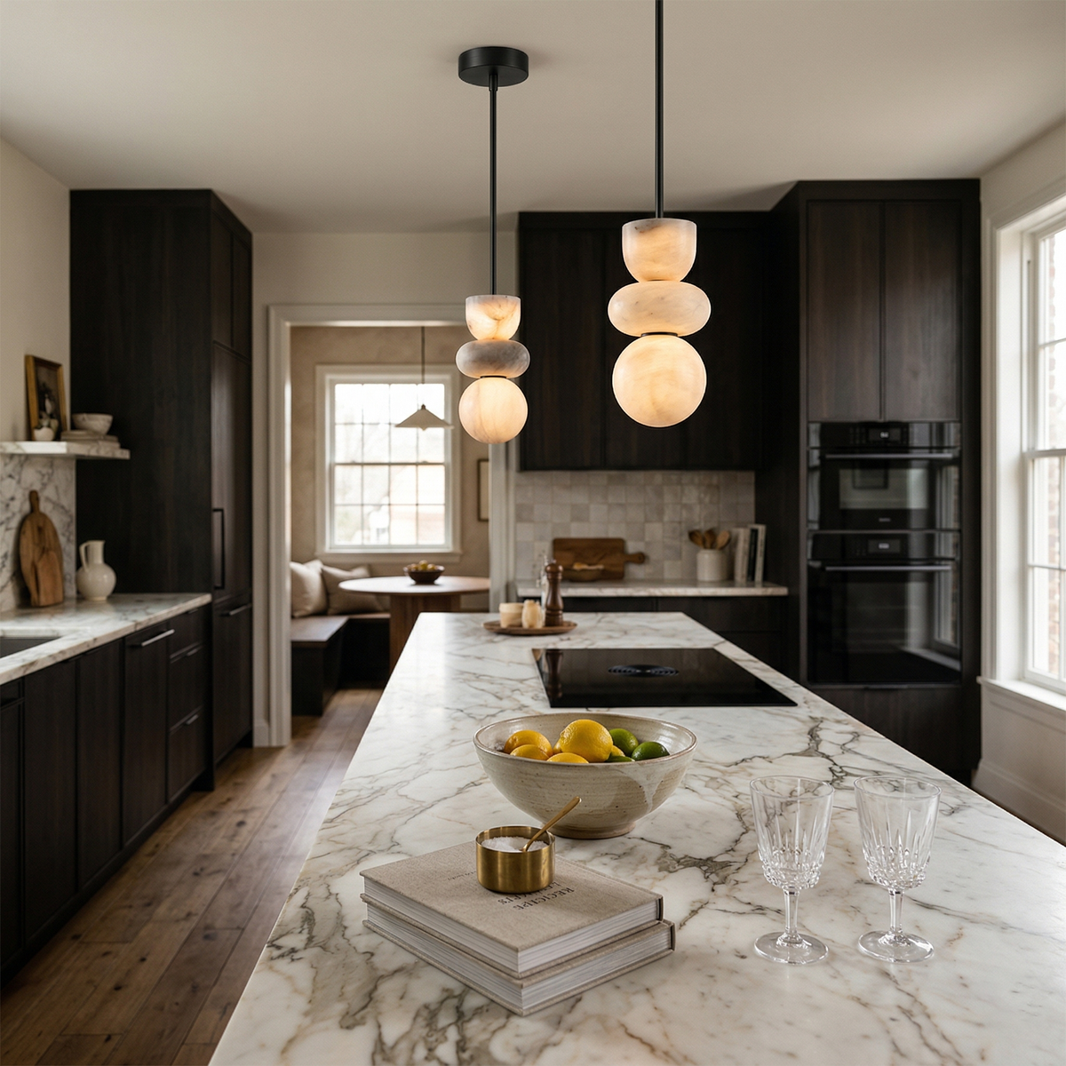 Alabaster Totem Pendant Lamp Stacked Natural Stone LED Warm White Dining Room Bedroom — 5 Configurations — product view 6