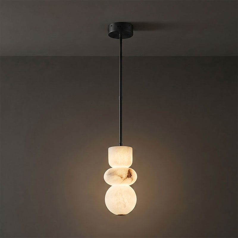 Alabaster Totem Pendant Lamp Stacked Natural Stone LED Warm White Dining Room Bedroom — 5 Configurations — product view 3