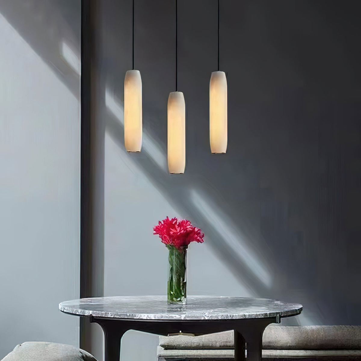 Alabaster Flute Pendant Light Brass Natural Stone E12 Dining Room Bedroom Hallway — 2.8 x 15 Inch — product view 4
