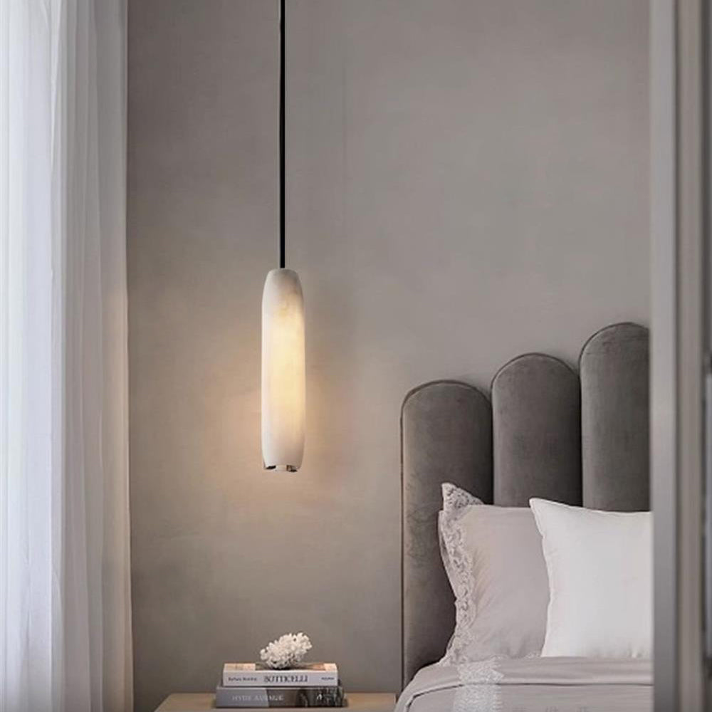 Alabaster Flute Pendant Light Brass Natural Stone E12 Dining Room Bedroom Hallway — 2.8 x 15 Inch — product view 6
