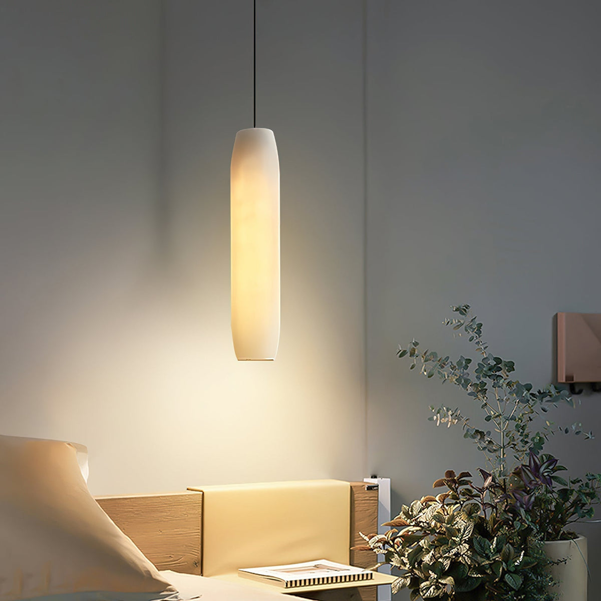 Alabaster Flute Pendant Light Brass Natural Stone E12 Dining Room Bedroom Hallway — 2.8 x 15 Inch — product view 2