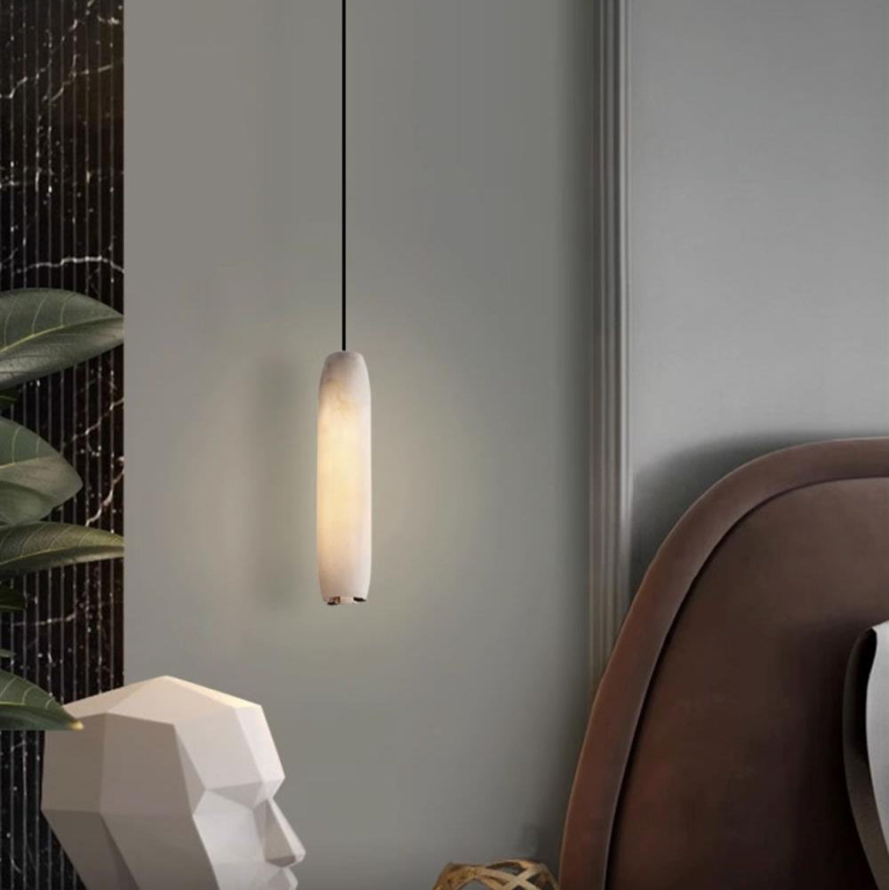 Alabaster Flute Pendant Light Brass Natural Stone E12 Dining Room Bedroom Hallway — 2.8 x 15 Inch — product view 7