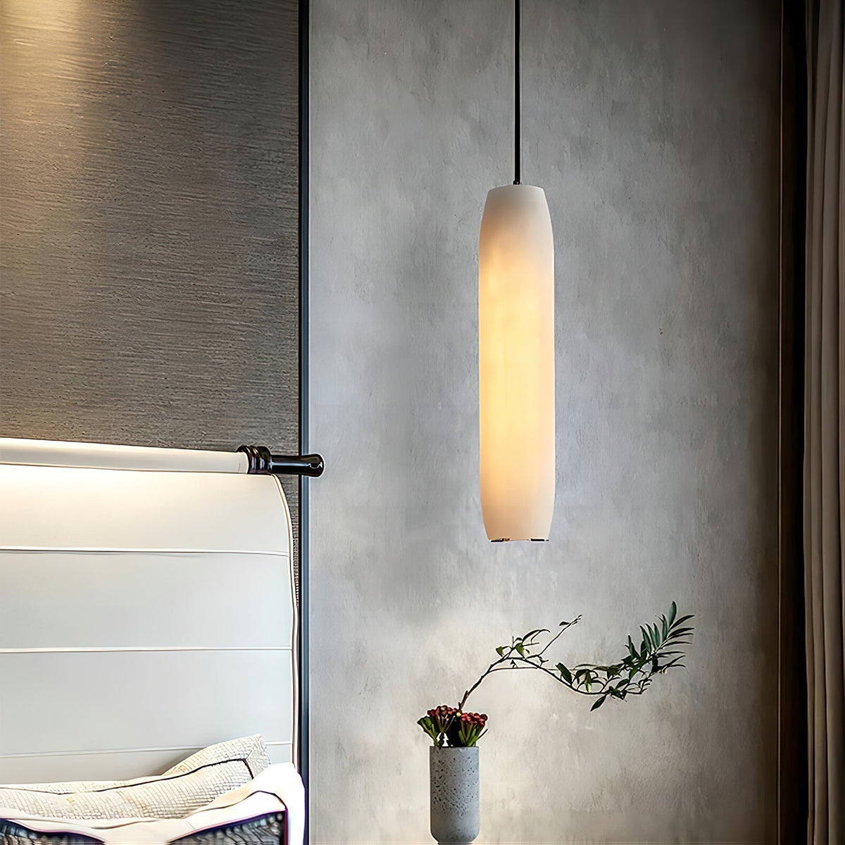 Alabaster Flute Pendant Light Brass Natural Stone E12 Dining Room Bedroom Hallway — 2.8 x 15 Inch — product view 5