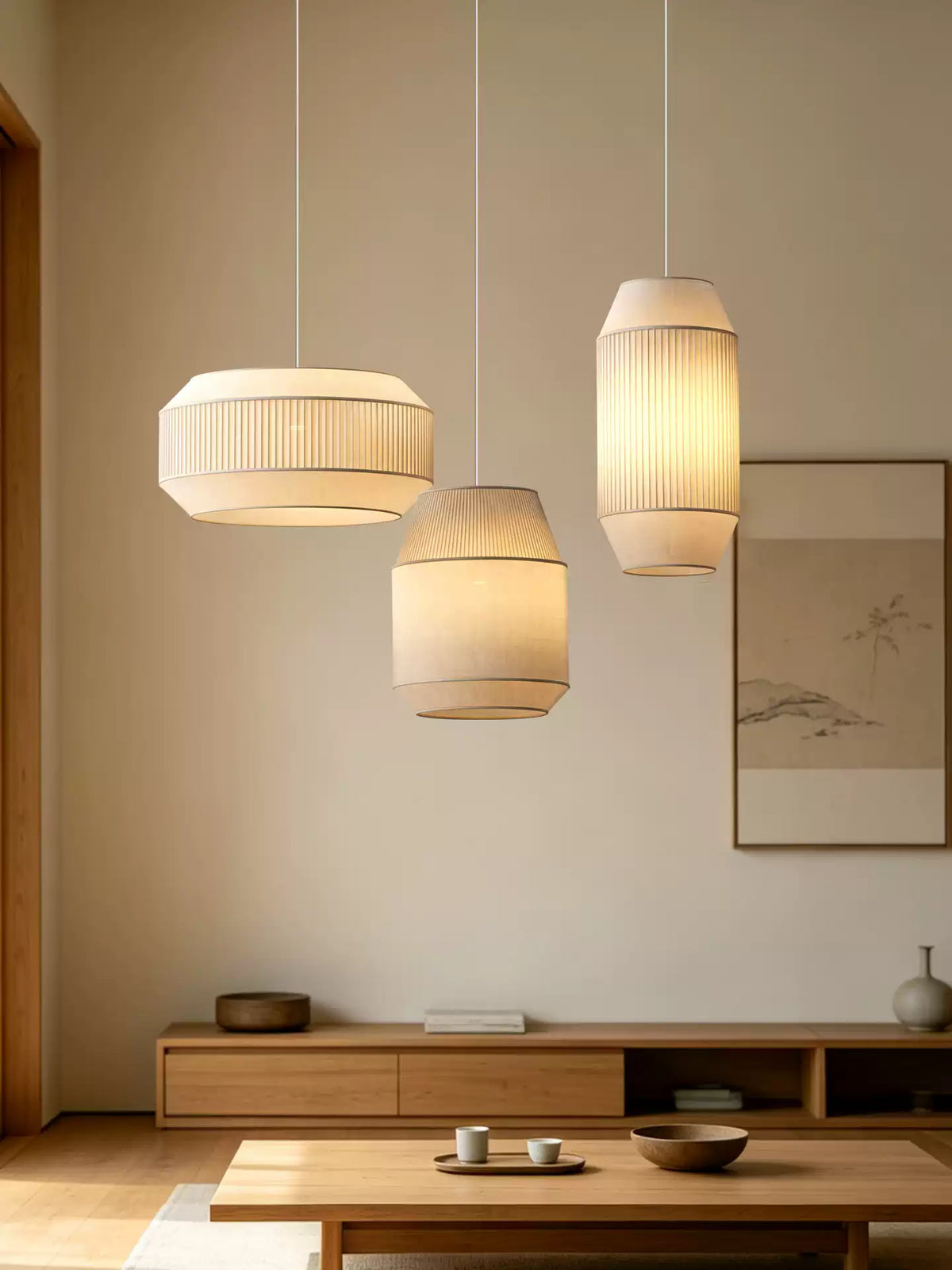 Alder Fluted Fabric Pendant Lamp — product view 3
