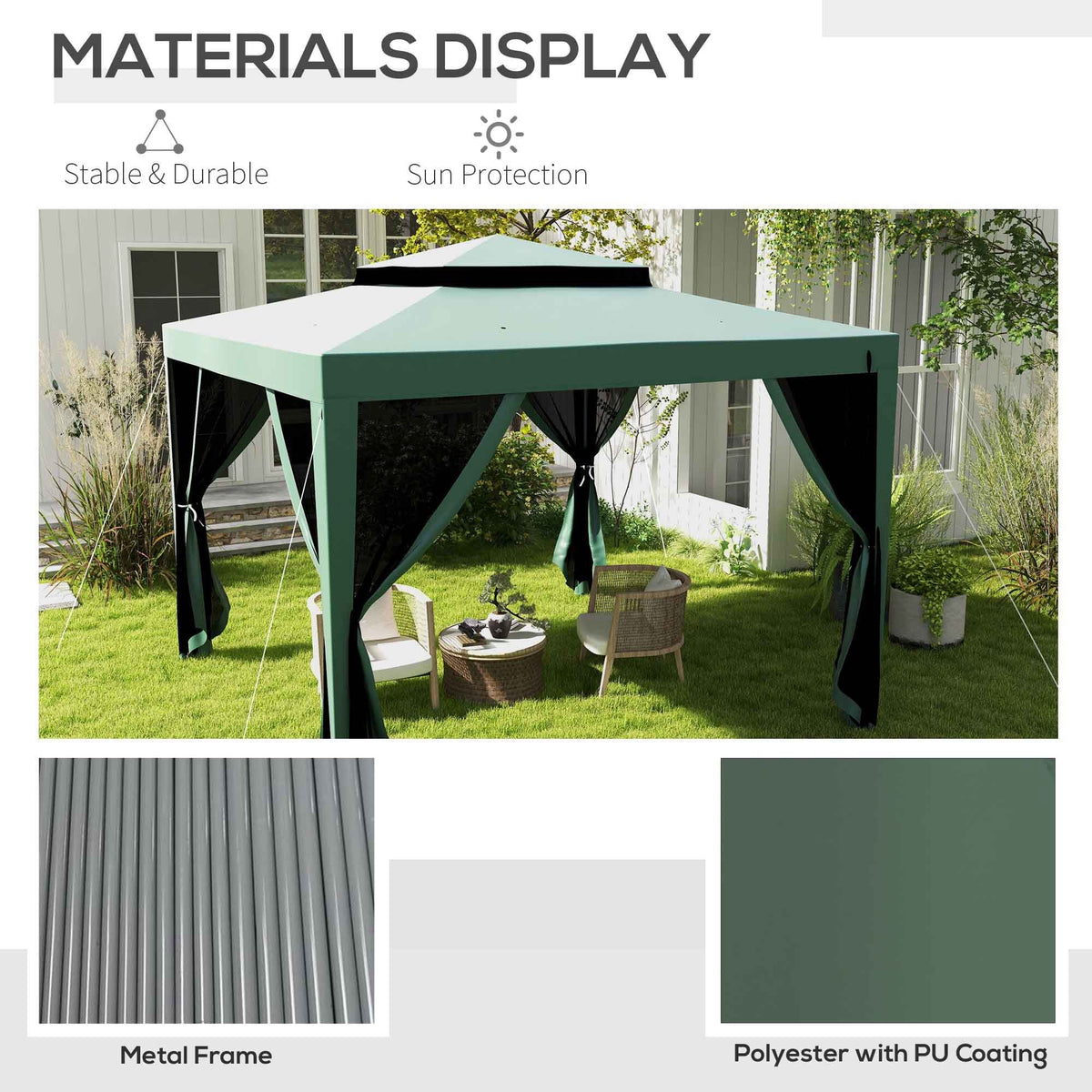 10' x 10' Canopy Tent with Mesh Netting and Double Tier Roof, Green — product view 7