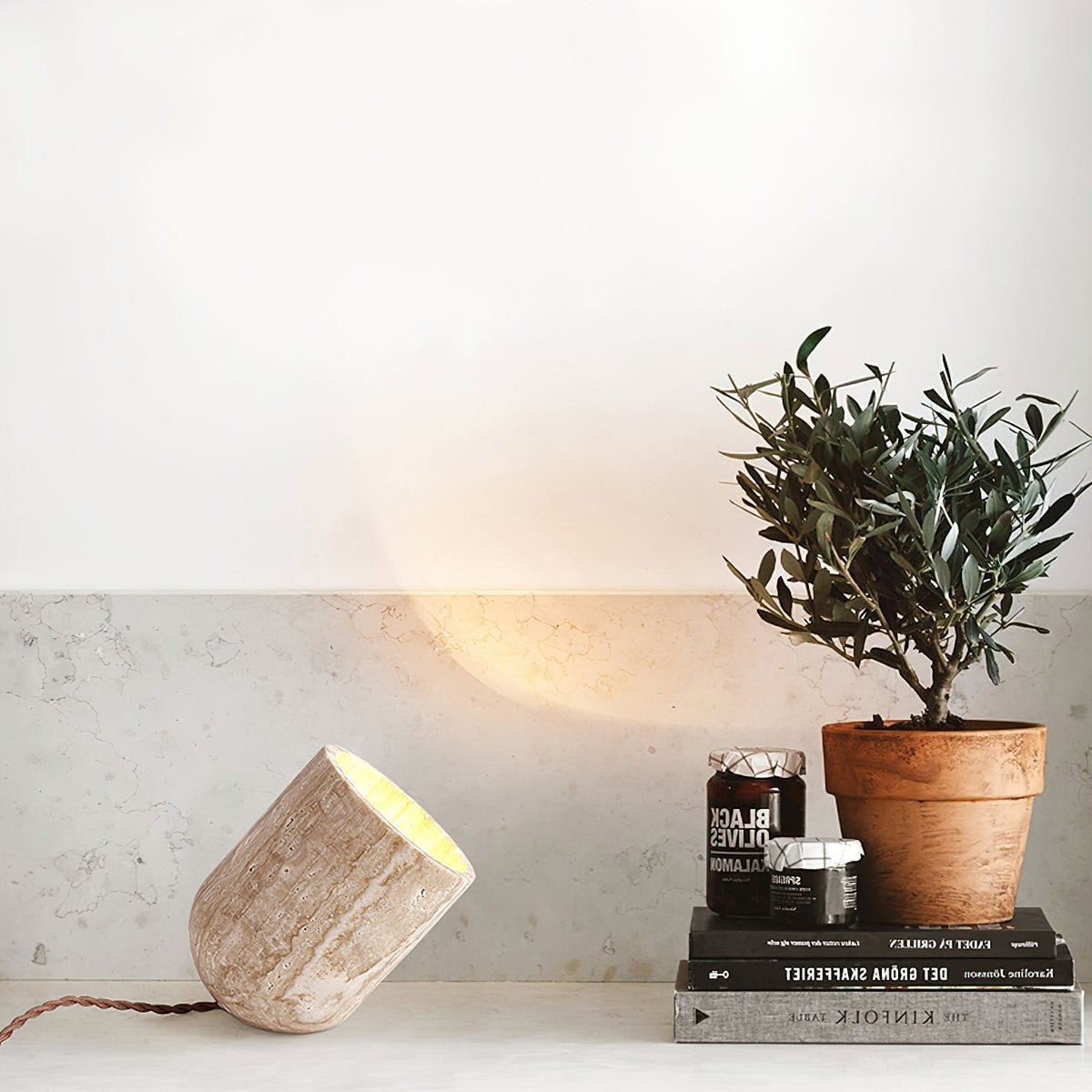 Mysilarae Tapered Block Travertine Table Lamp — product view 4