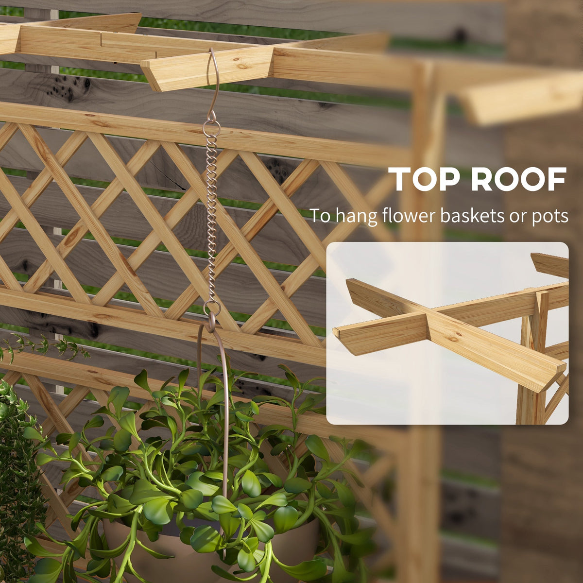 Wood Raised Garden Bed with Trellis, Roof and Privacy Screen, Natural — product view 7