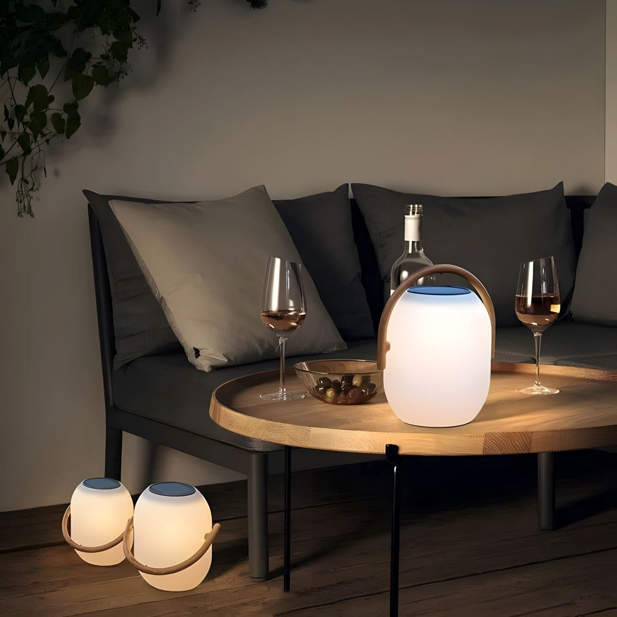 Solar Portable Outdoor Lantern Frosted Globe Warm White Gold Handle — Small Large — product view 4