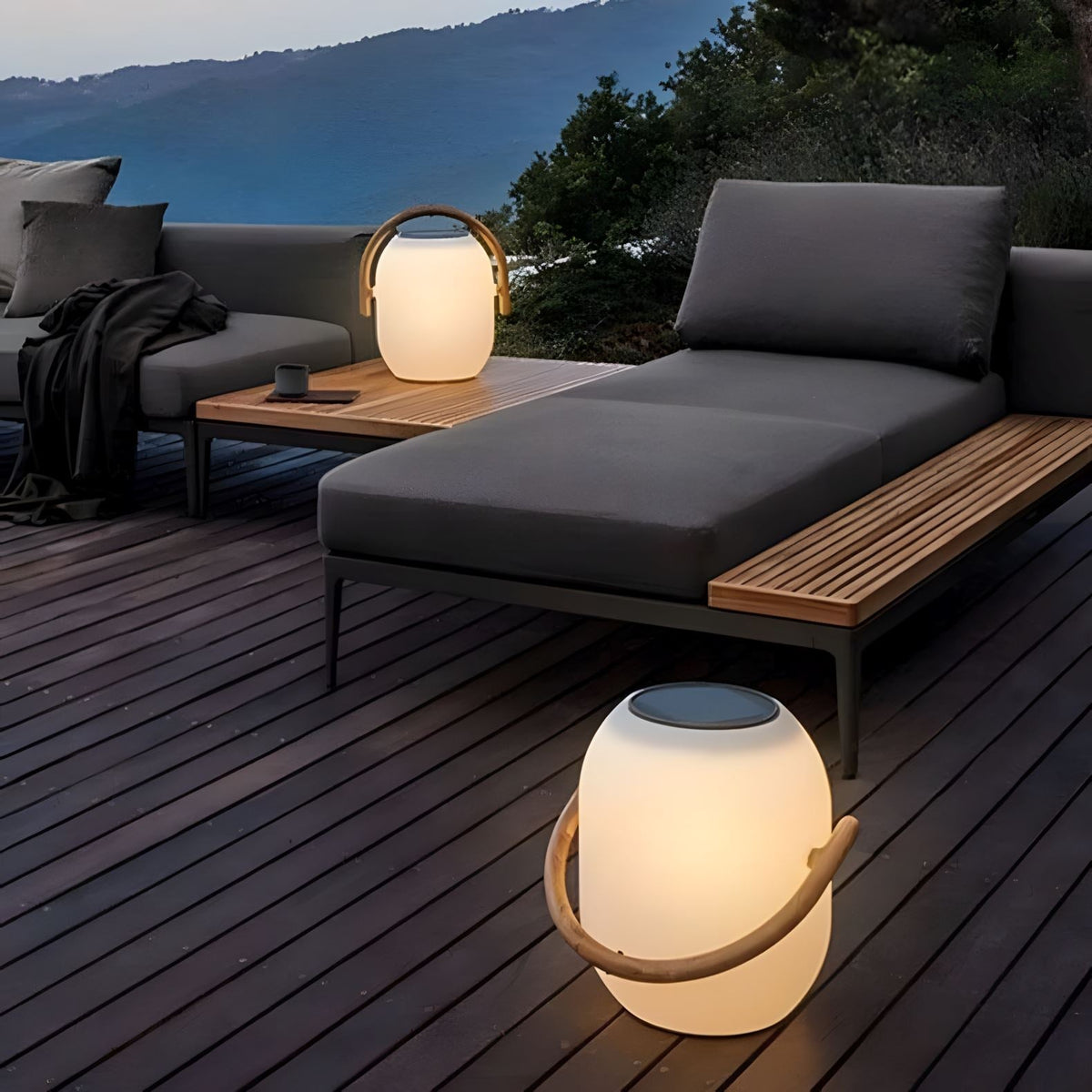 Solar Portable Outdoor Lantern Frosted Globe Warm White Gold Handle — Small Large — product view 5