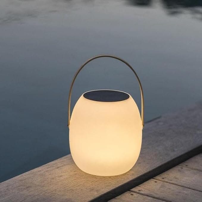 Solar Portable Outdoor Lantern Frosted Globe Warm White Gold Handle — Small Large — product view 3