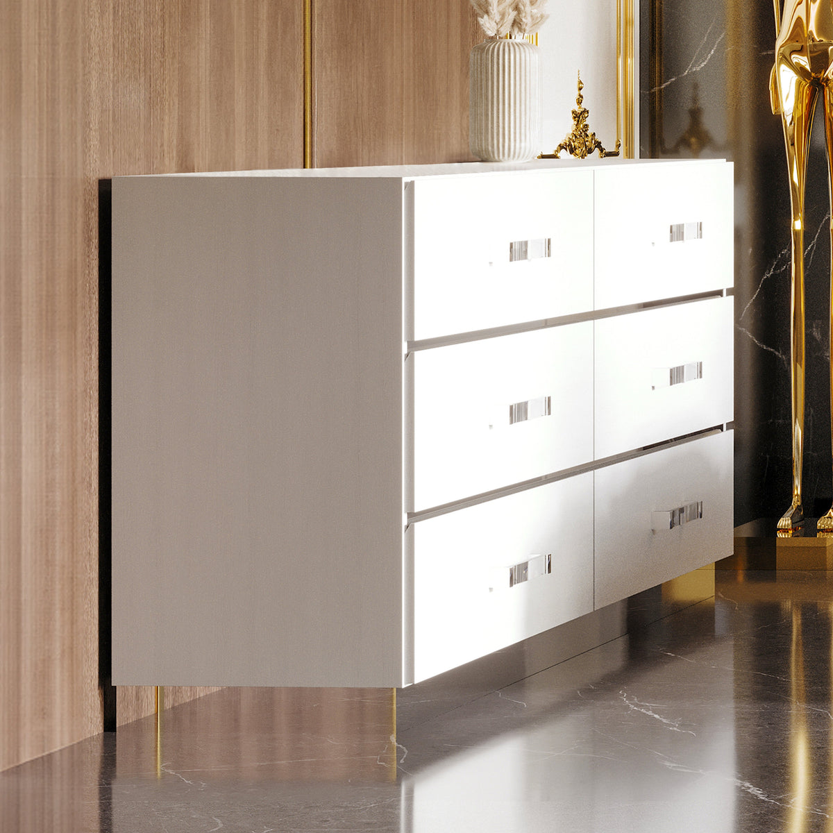 Europa Modern White Dresser with Silver Accents | Europa — product view 1