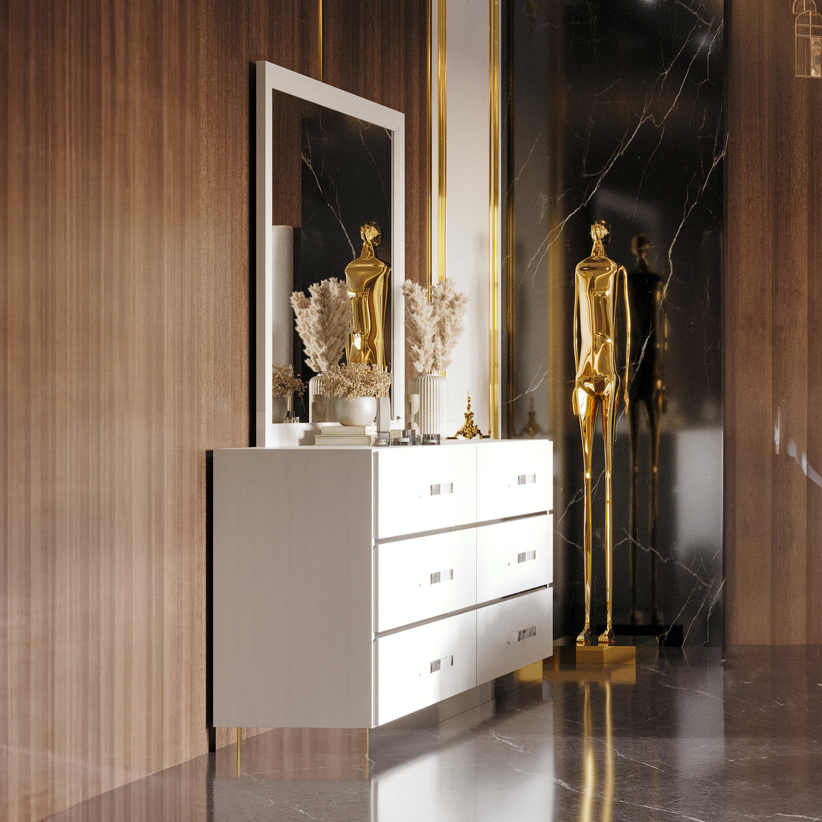 Europa Modern White Dresser with Silver Accents | Europa — product view 2