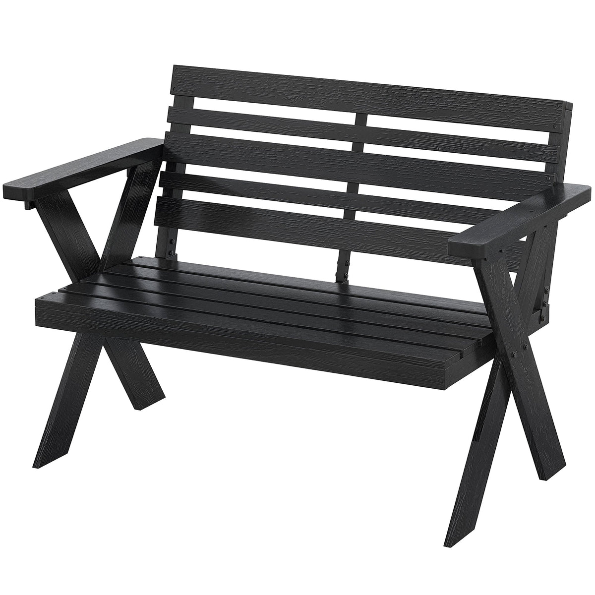 2 Seater Wooden Garden Bench with X-Frame Legs, Black — product view 2