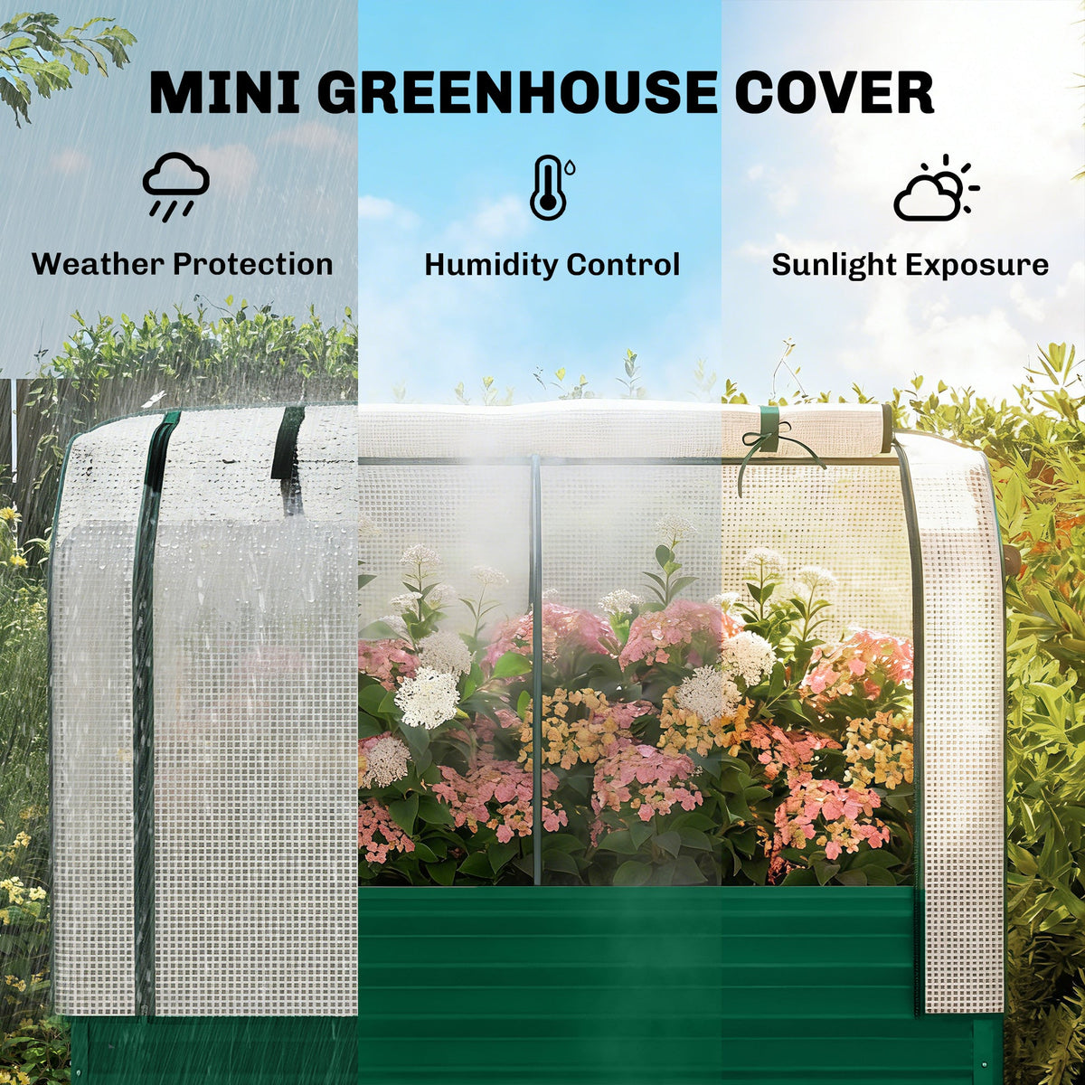 Galvanized Raised Garden Bed with Greenhouse Cover, Green — product view 6