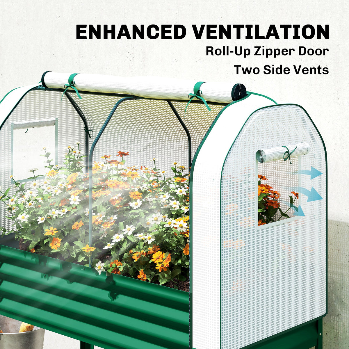 Galvanized Raised Garden Bed with Greenhouse Cover, Green — product view 7
