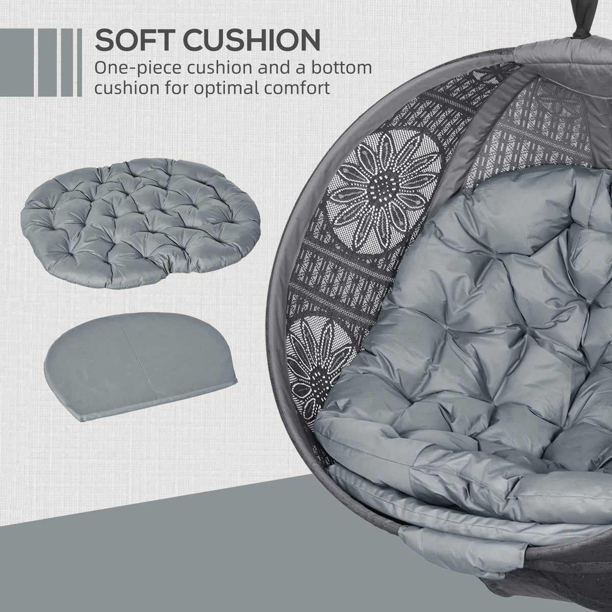 Outdoor Hanging Chair with Metal Stand, Foldable Basket & Side Pocket, Charcoal Grey — product view 6