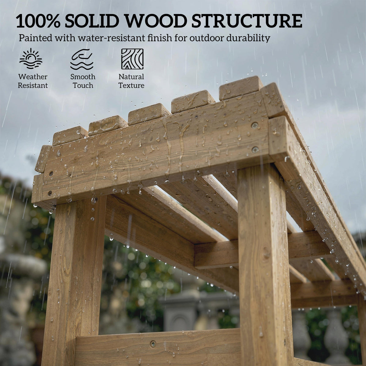 2 Seater Wooden Garden Bench with Curved Slatted Seat, Natural — product view 6