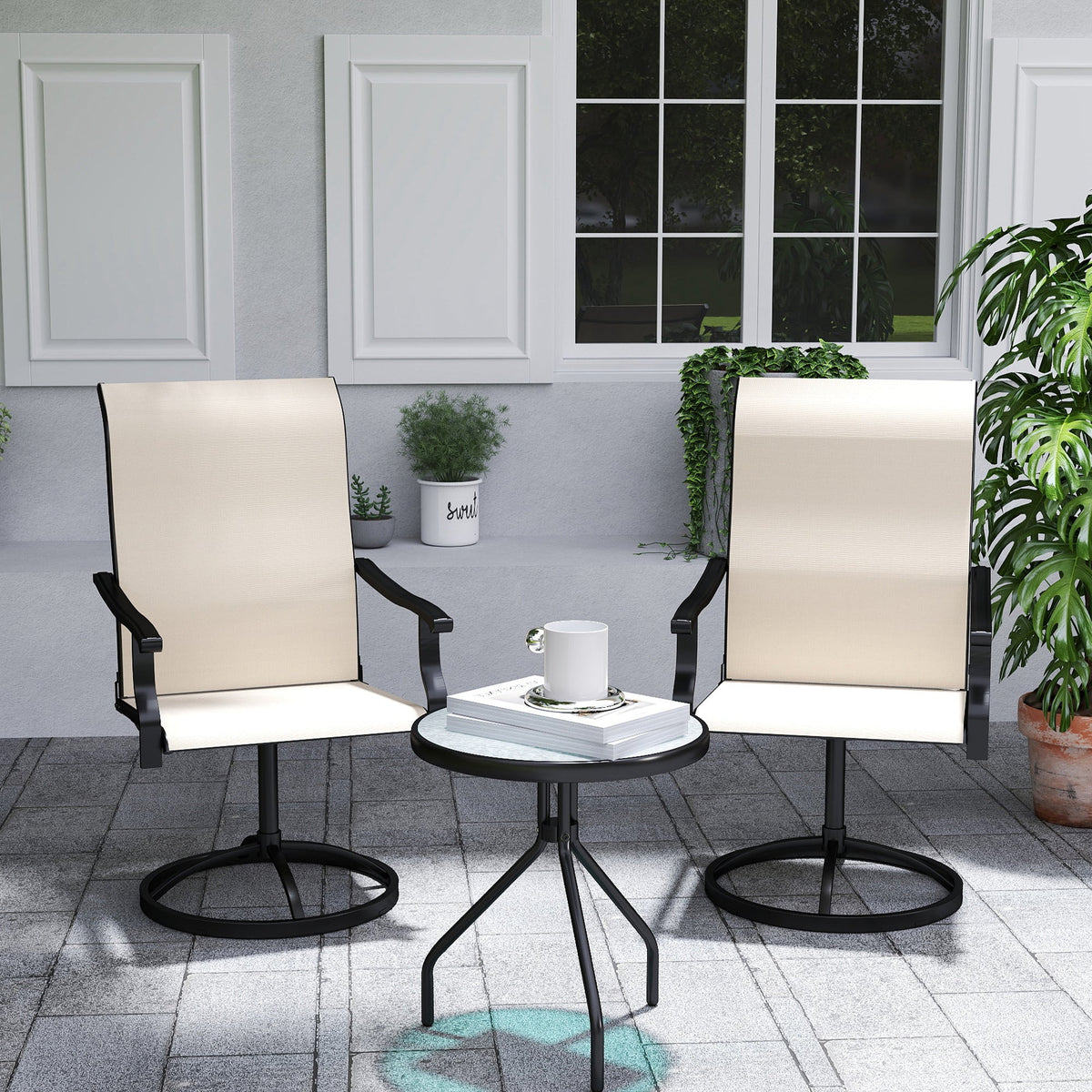 2-Piece Outdoor Patio Swivel Chairs, Beige — product view 4