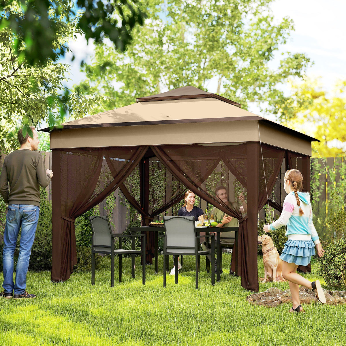 10.7 x 10.7ft Pop-Up Gazebo with Removable Mesh Curtains and UV30 Roof, Beige — product view 3