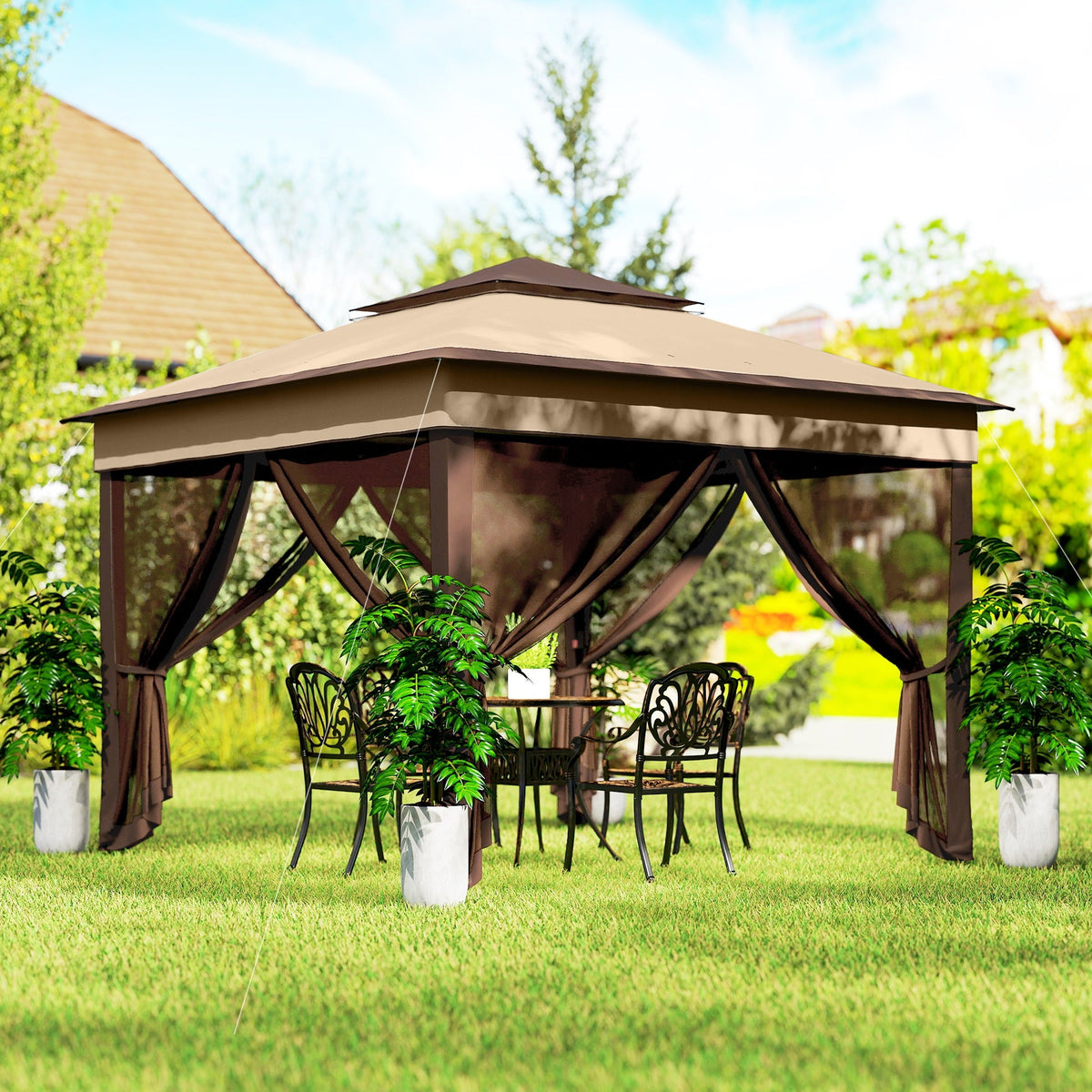 10.7 x 10.7ft Pop-Up Gazebo with Removable Mesh Curtains and UV30 Roof, Beige — product view 4