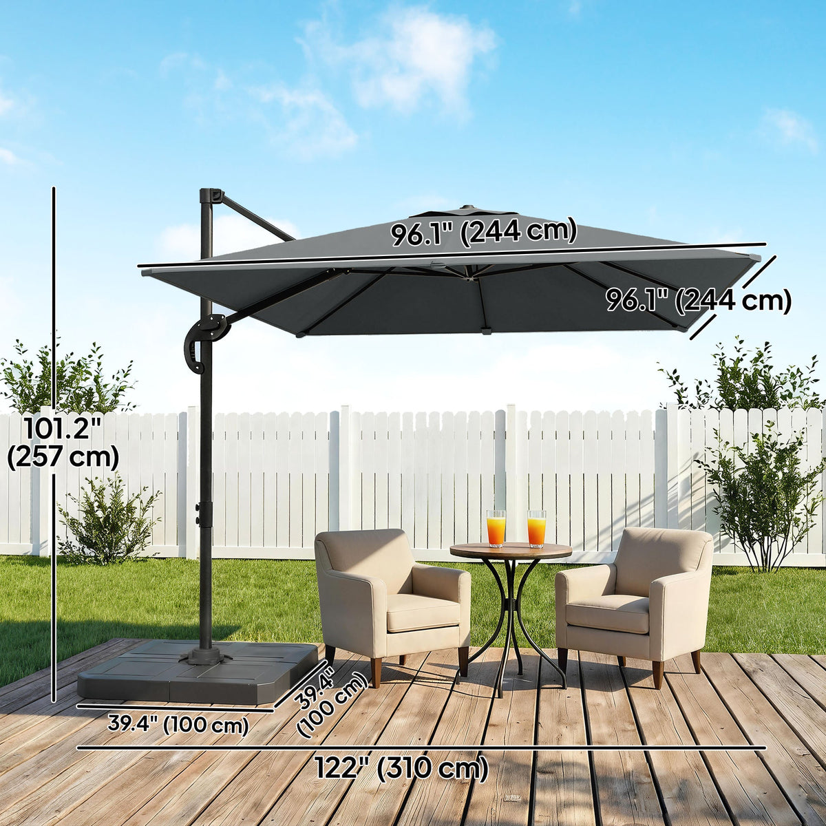 8' x 8' Cantilever Patio Umbrella with Base Weights, Dark Grey — product view 5