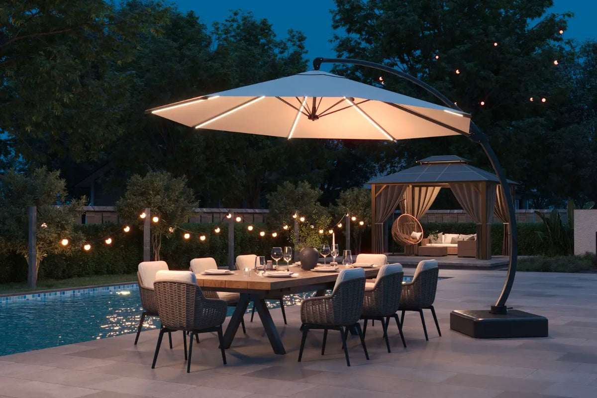 Lighted Cantilever Umbrella with Base — product view 2