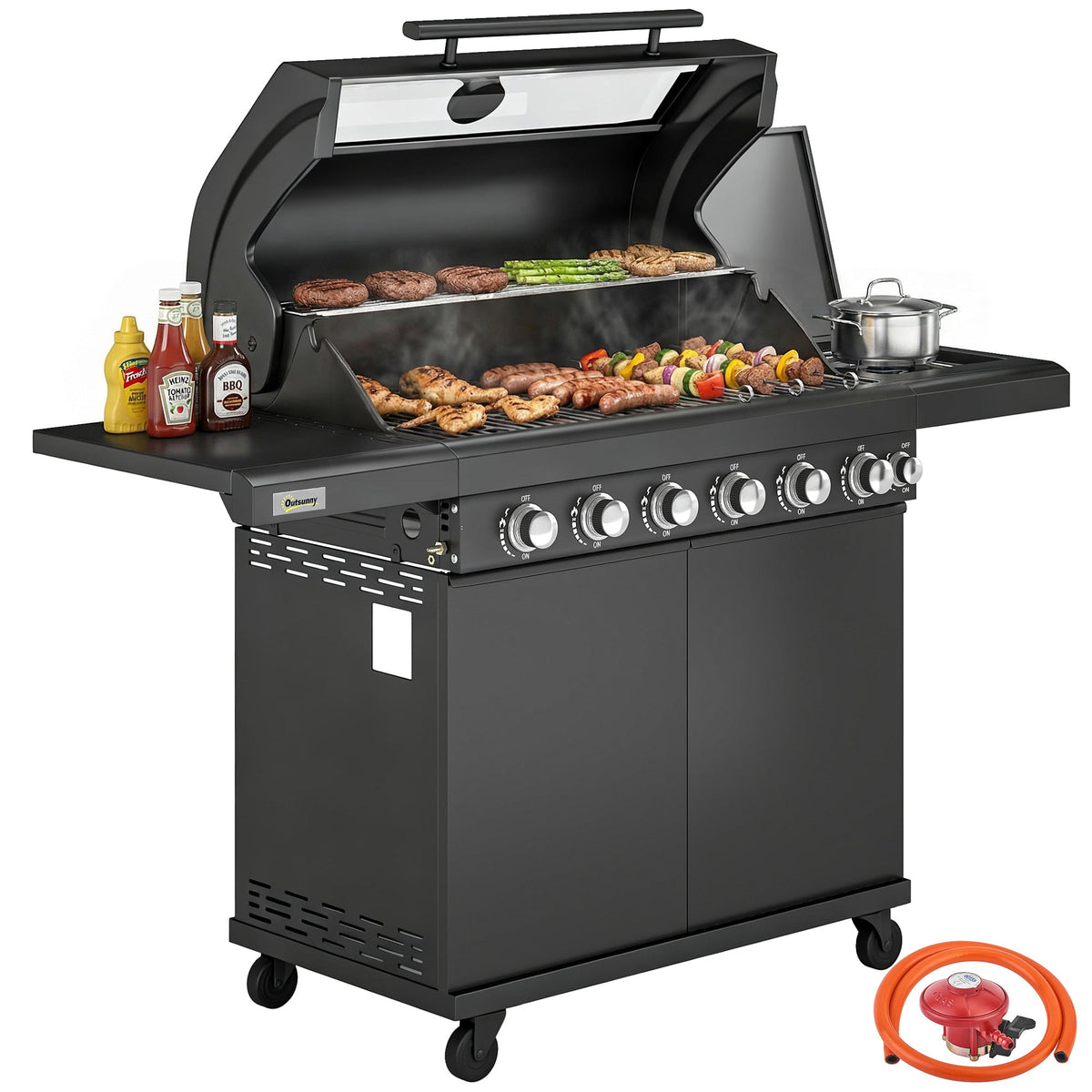 6+1 Burner Gas BBQ Grill with Cabinet and Viewing Window, Black — product view 1