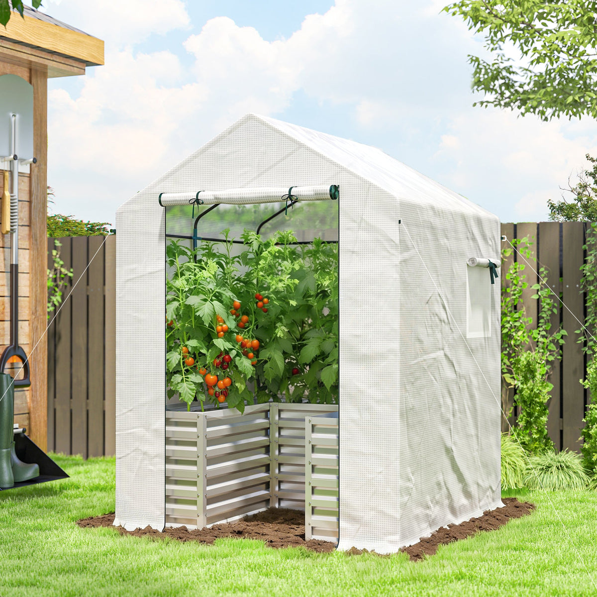 56" x 56" x 75" Raised Garden Bed Greenhouse with PE Cover, White — product view 3