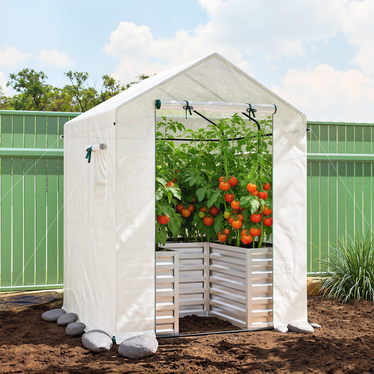 56" x 56" x 75" Raised Garden Bed Greenhouse with PE Cover, White — product view 4