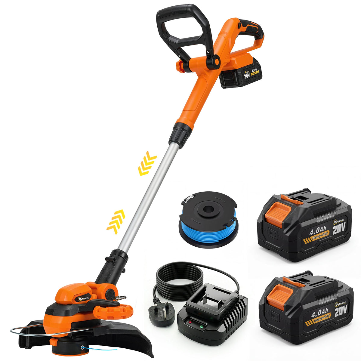Cordless 2-in-1 Grass Trimmer & Edger with 2x4.0Ah Batteries, 25cm Cut — product view 2