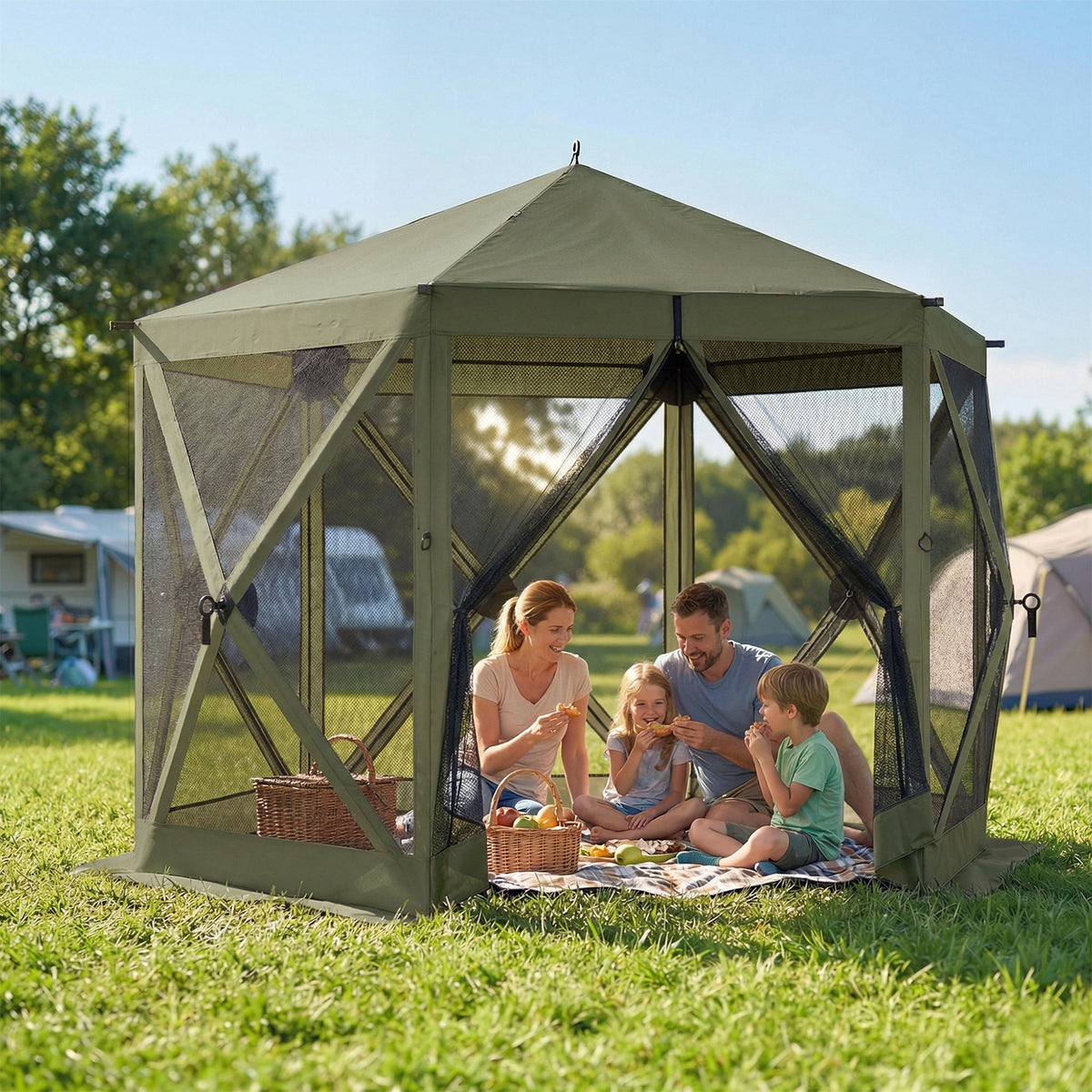 10' x 11' Pop Up Gazebo Screen Tent with Mesh Netting, Dark Green — product view 4
